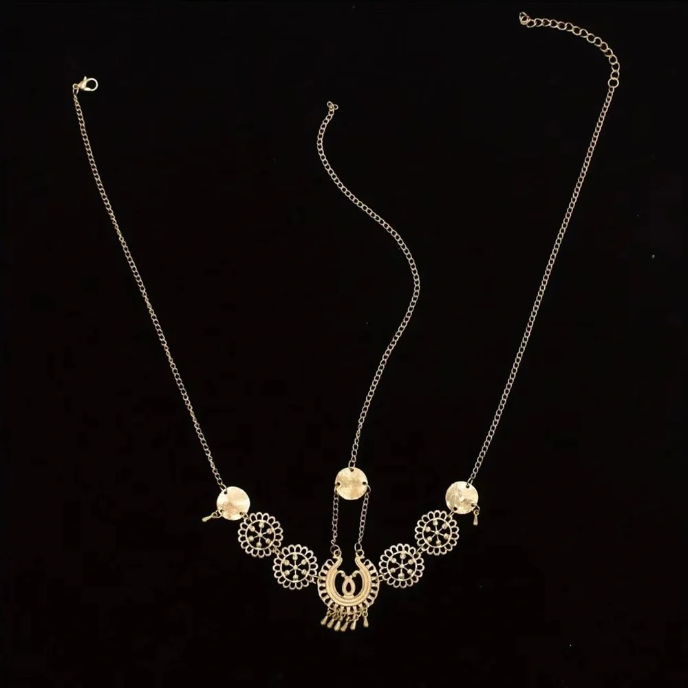 Vintage Style Gold Plated Metal Hollow Head Chain Pendant Head Chain Tassel Flow